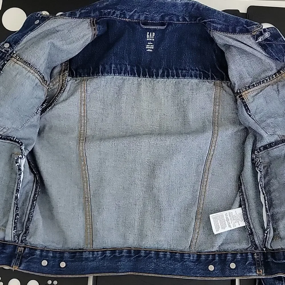 Gap Denim Kids Blue Distressed Jean‎ Button-Up Jacket Size Large (10-11)